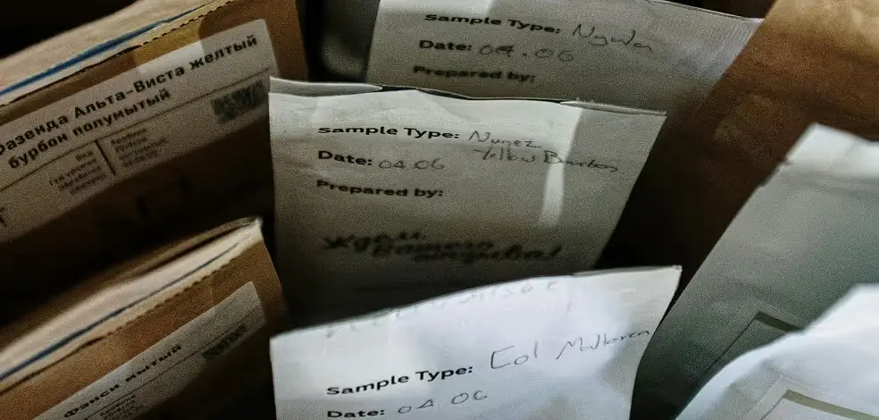 Coffee sample bags awaiting roasting