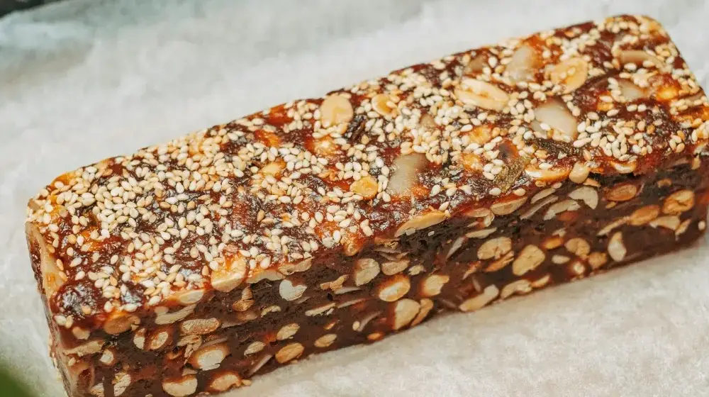 Seeded protein bar on parchment