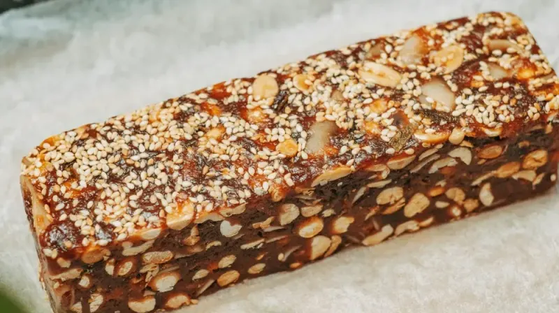 Seeded protein bar on parchment