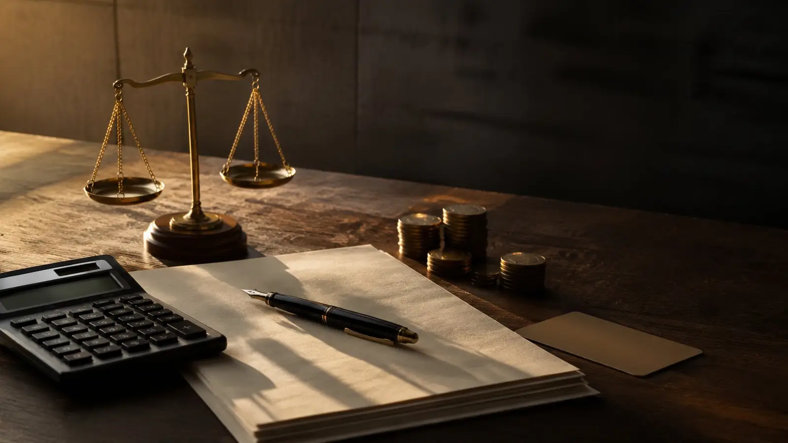 A calculator, scales, and loan documents laid out on a desk