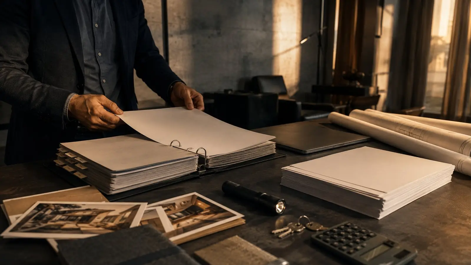 A complete lender file assembled in binders on a desk