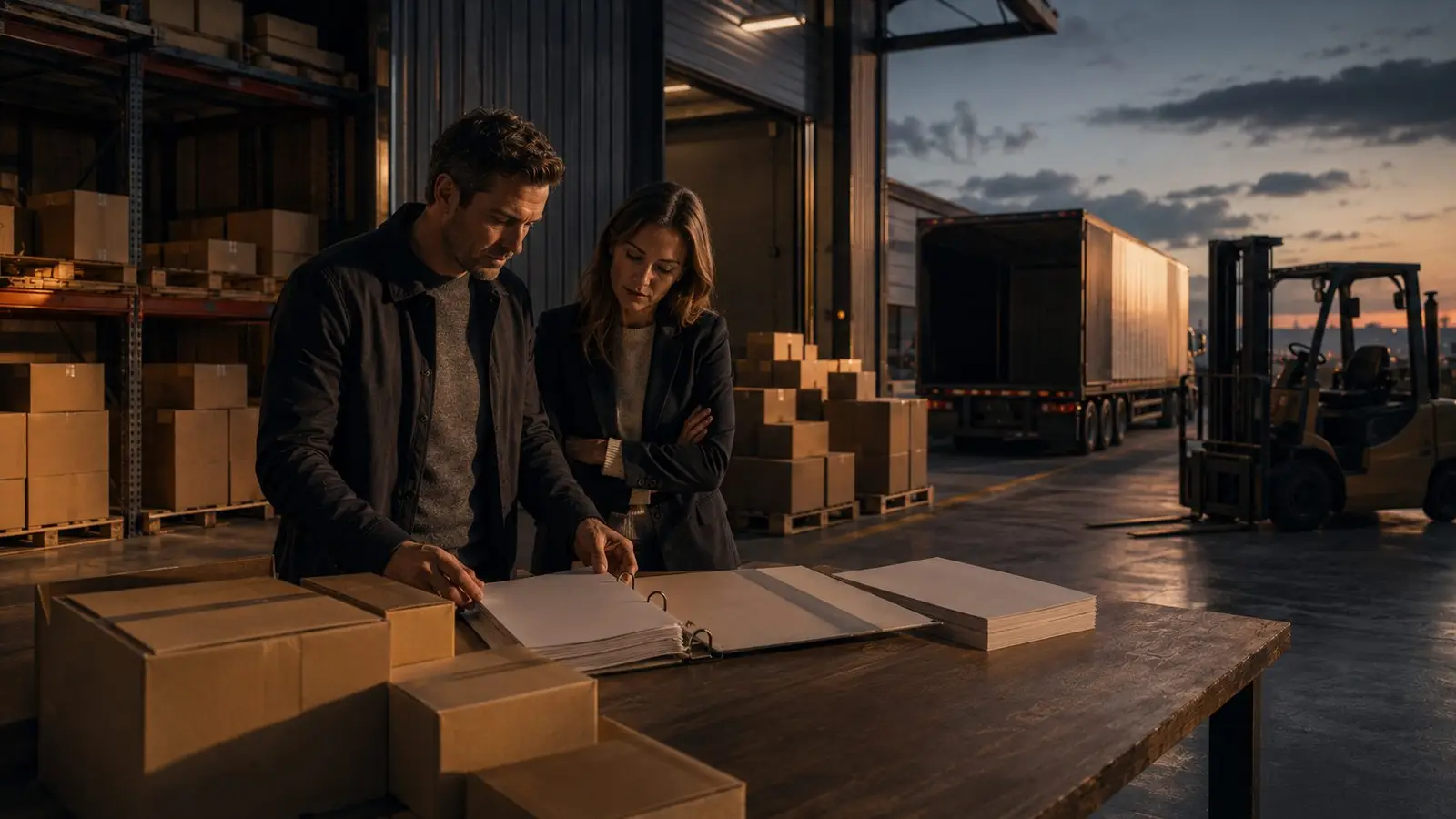 Two founders rework a file at the loading dock after dark